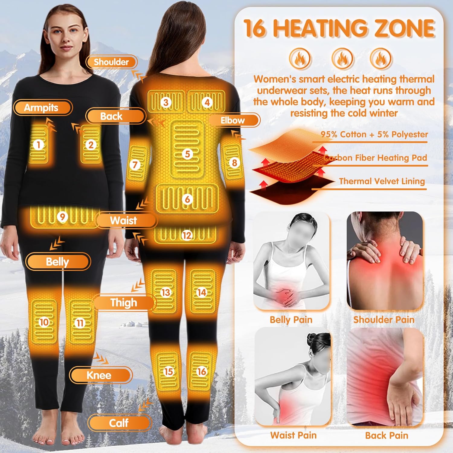 Keep You Warm All Year - Womens Heated Underwear Set with 16 Heating Zones