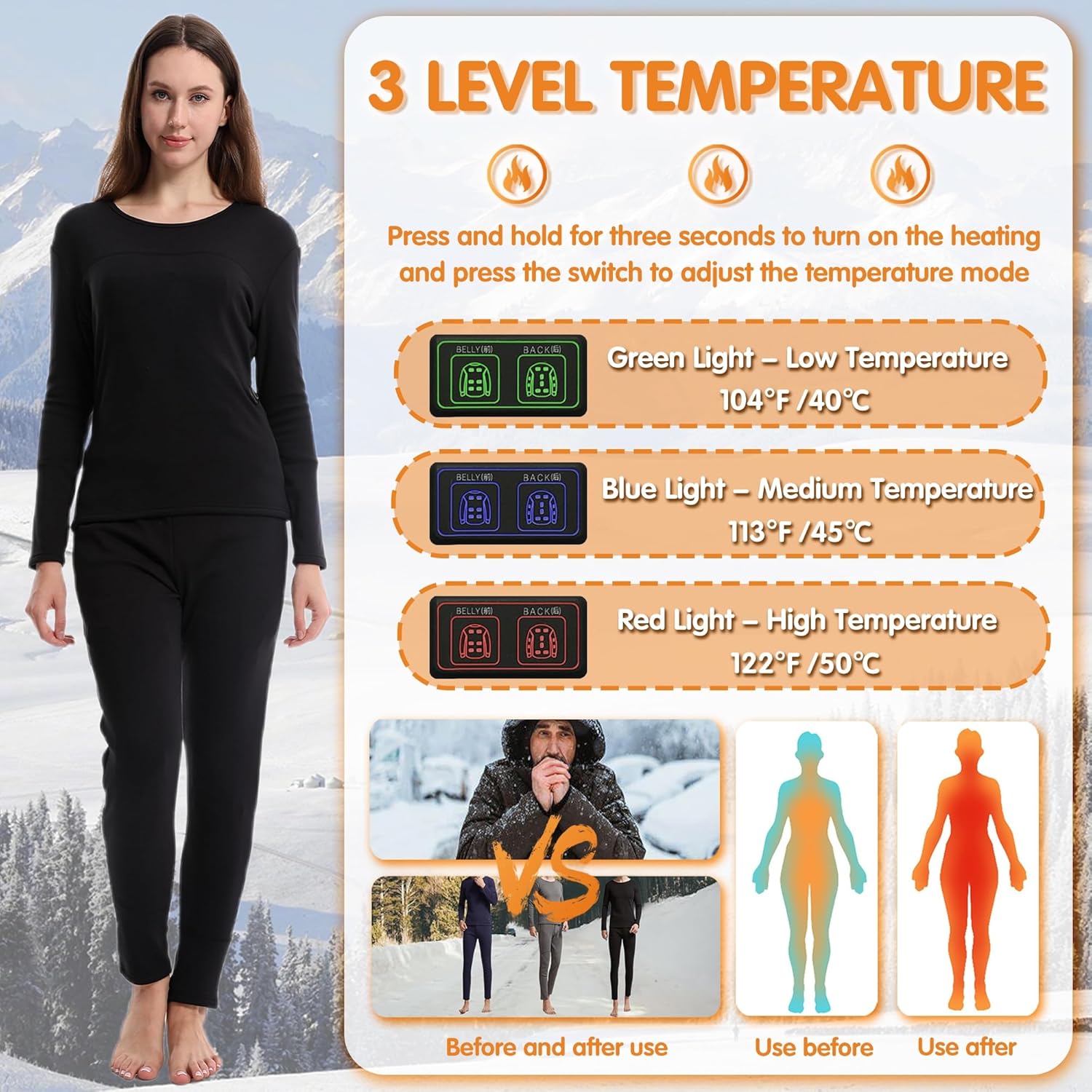 Womens Electric Heating Underwear 28 Zones Thermal Basleayer Long Johns Set