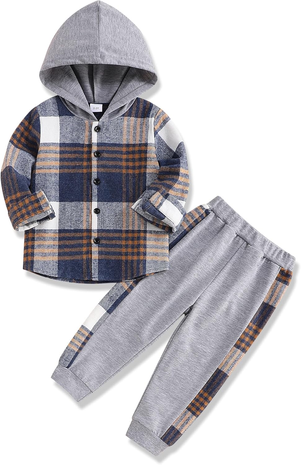 Adorable Toddler Boys Flannel Lattice Button-Down Set