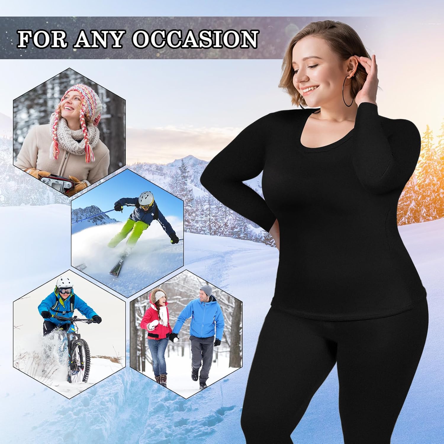 Patelai Womens Plus Size Thermal Underwear Set