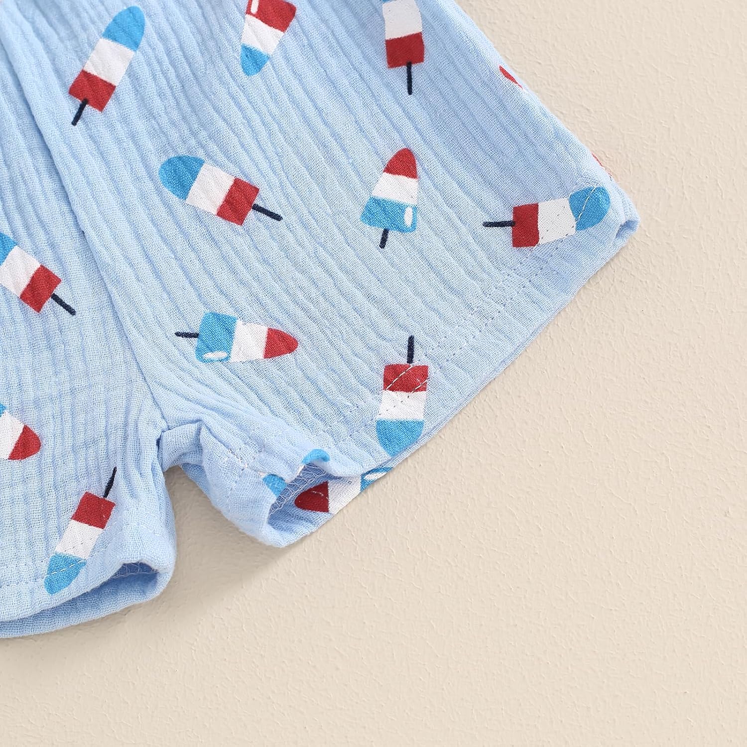 4th of July Baby Boy Girl Outfit with Stars and Ice Cream Print