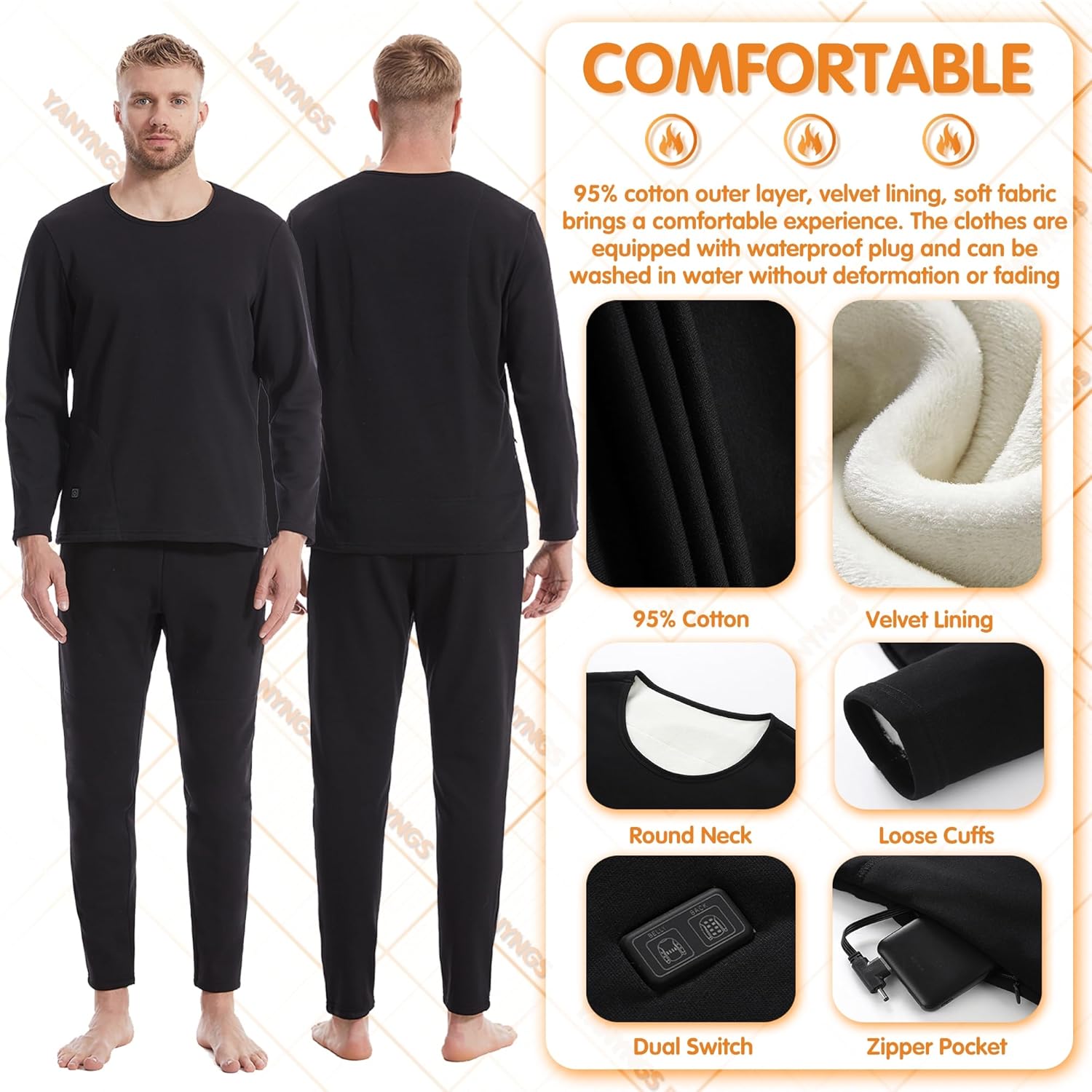 YANYNGS Heated Underwear Shirt with 16 Heating Zones
