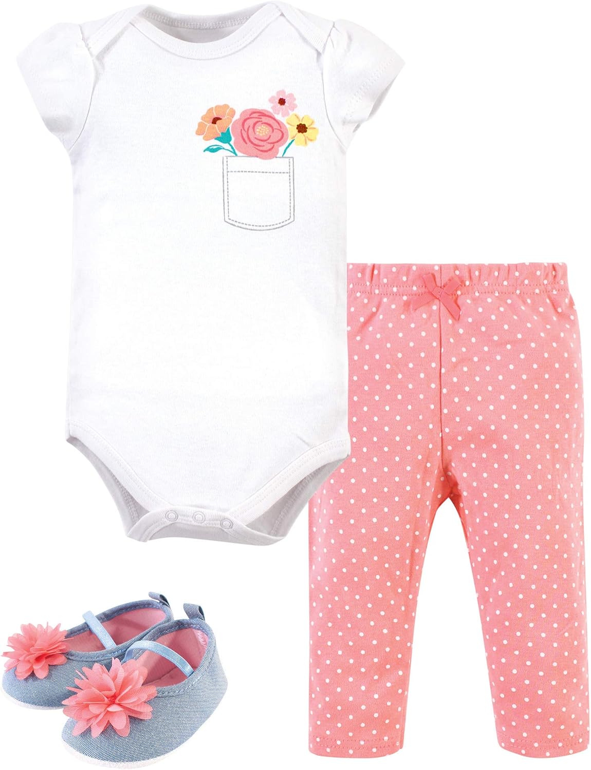 Little Treasure Unisex Baby Cotton Bodysuit Pants Shoes Set