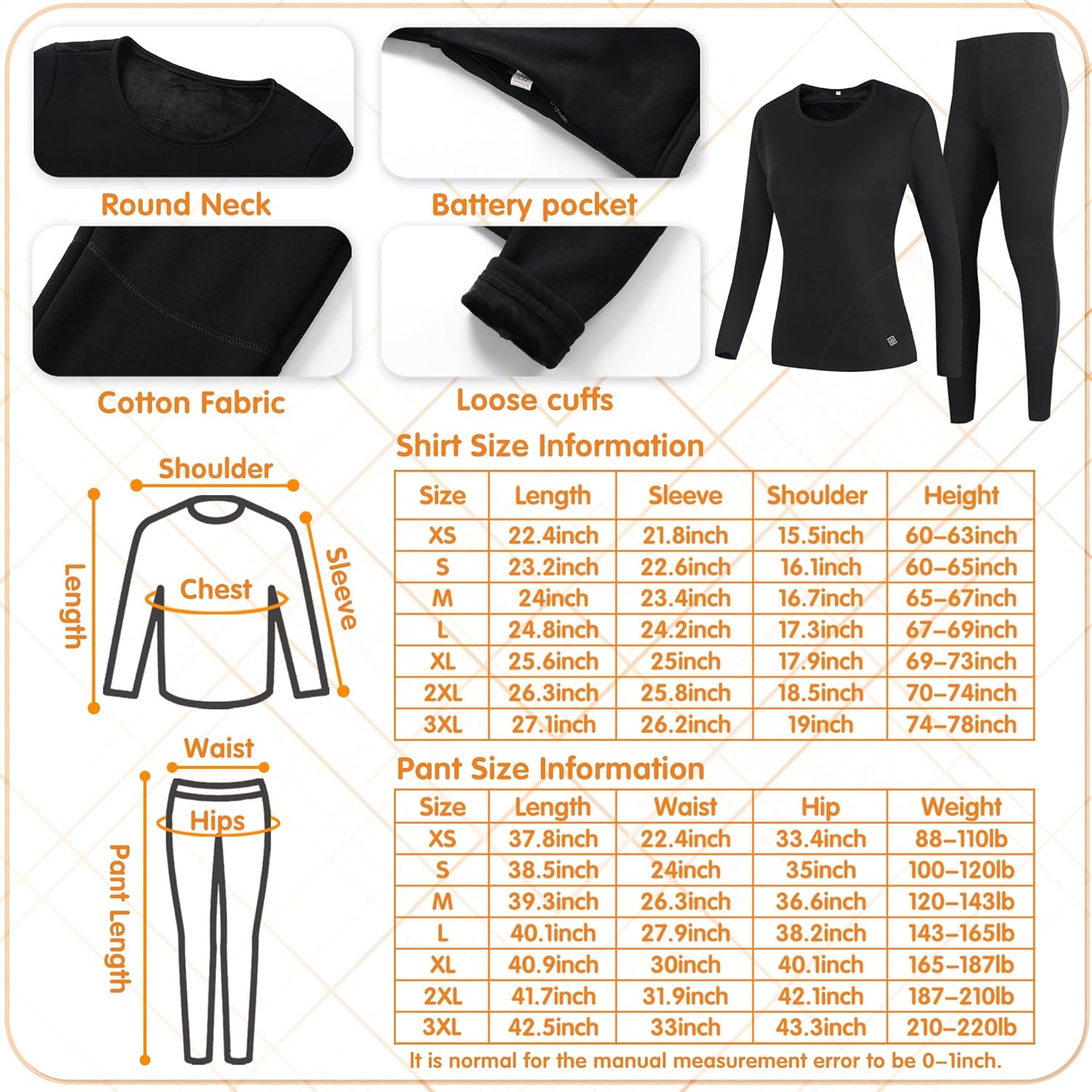 Stay Warm in Fashion 32 Heating Zones Electric Thermal Underwear for Women