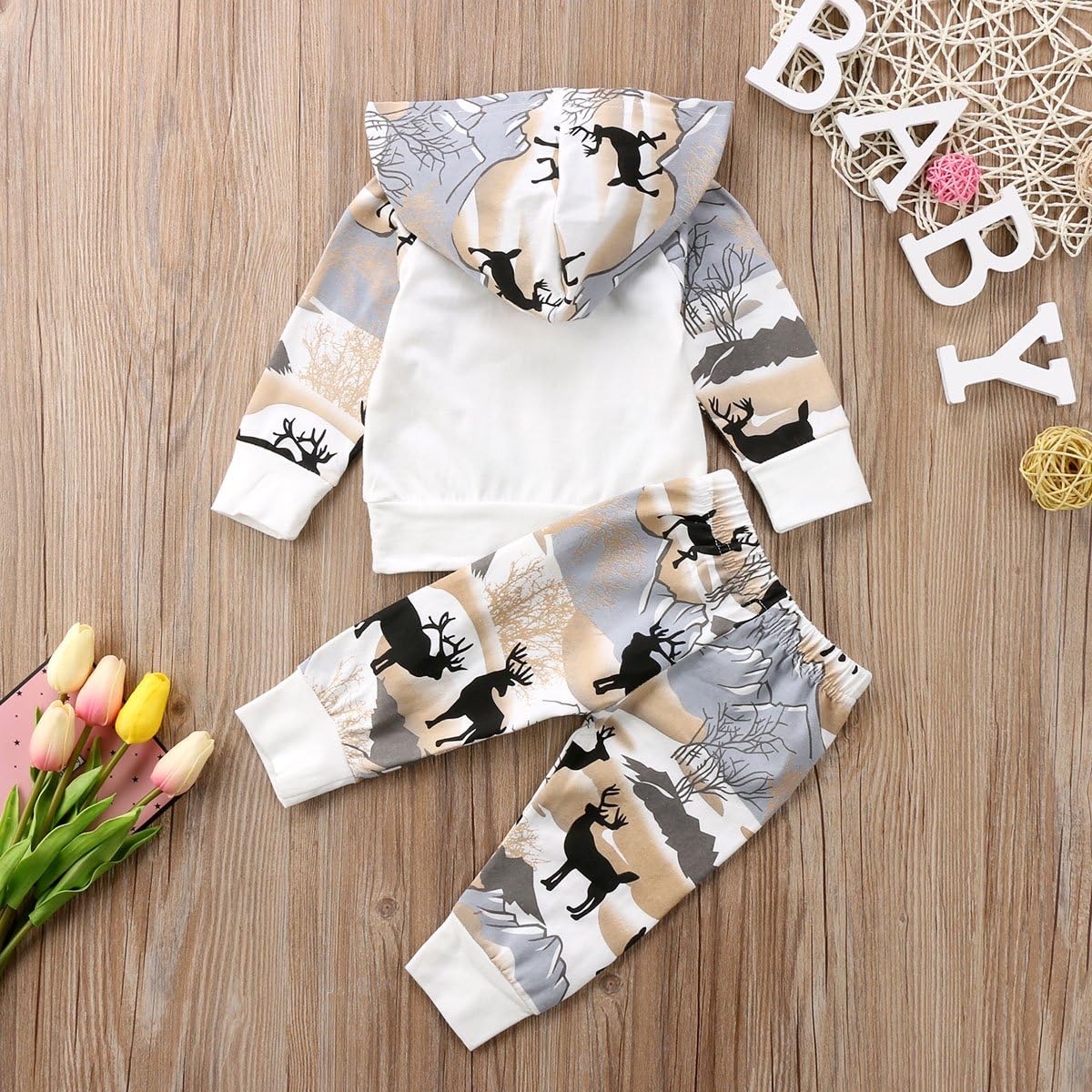 CIYCUIT 2Pcs Baby Boys Dinosaur Deer Print Camo Hoodie Pants Set