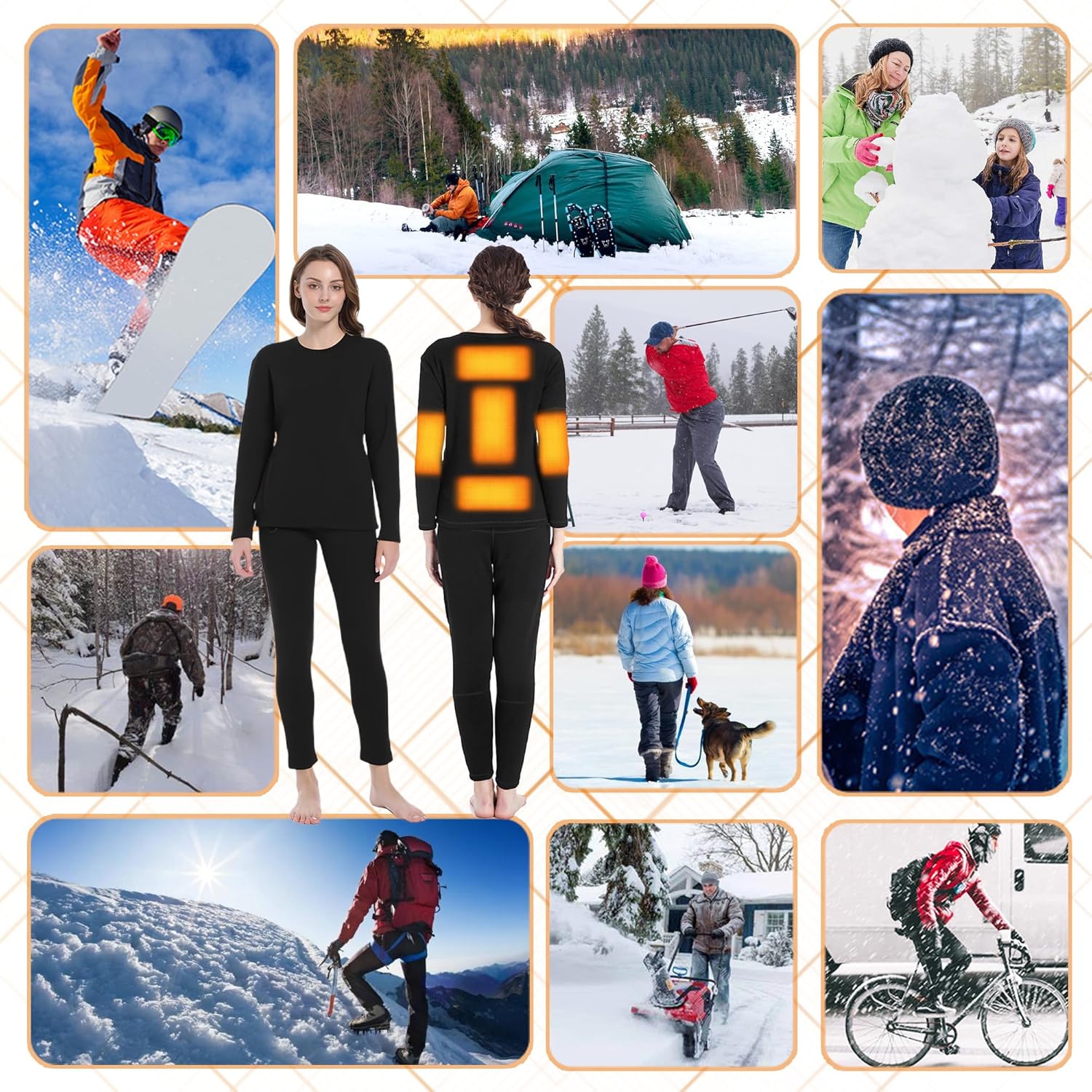 Womens Electric Thermal Heated Underwear for Cold Weather