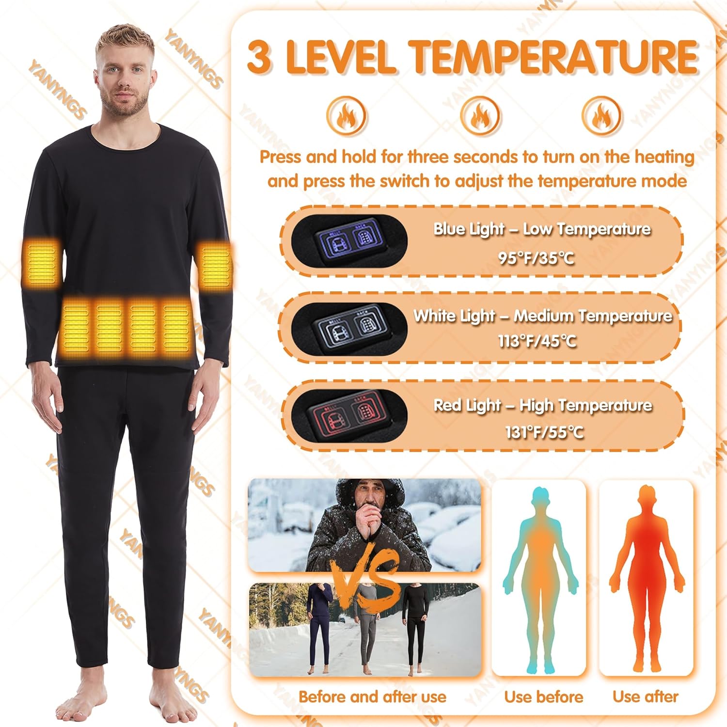 YANYNGS Heated Underwear Shirt with 16 Heating Zones