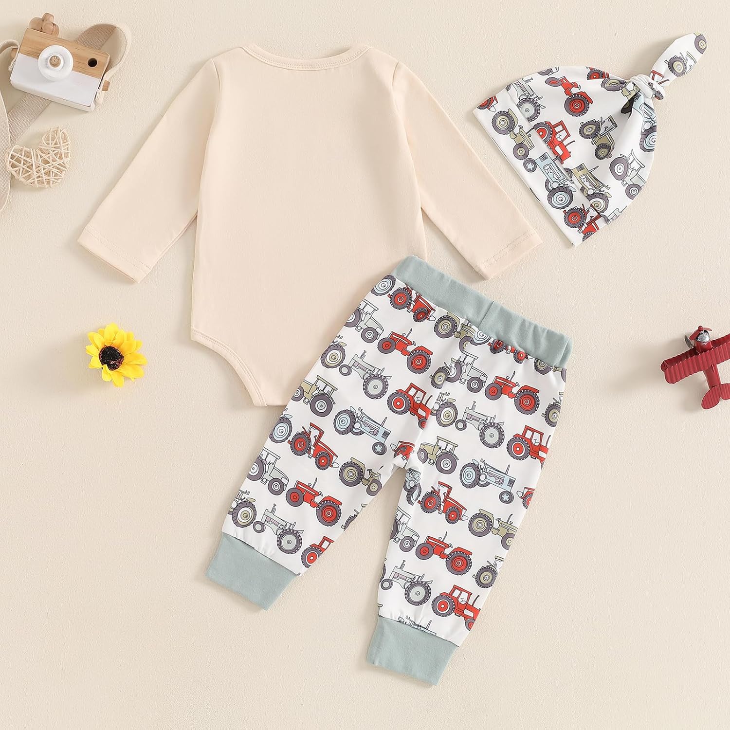MABABY Newborn Boys Romper Pants Hat Set Fall Winter