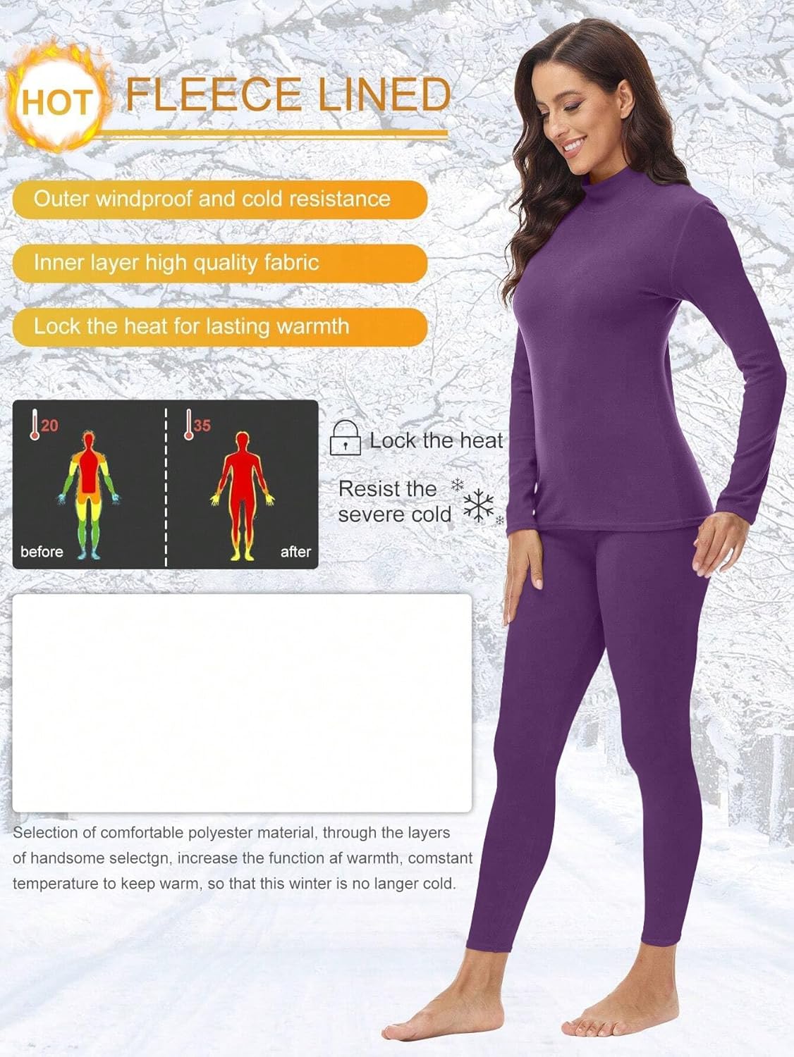 Warmer for Women VPESL Winter Thermal Set with Mock Neck Fleece Lining
