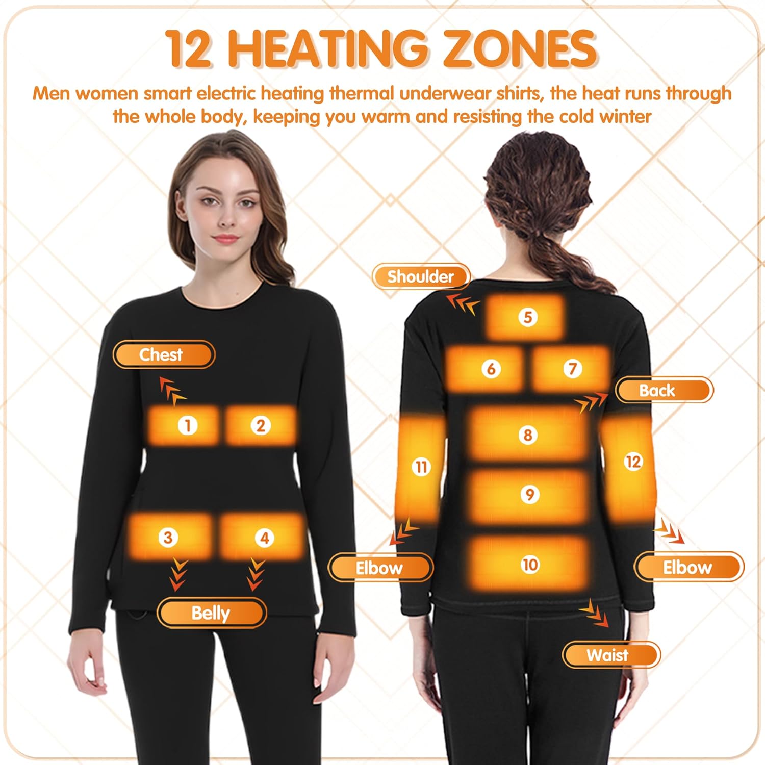 YANYNGS Heated Underwear Shirt 12 Heating Pads