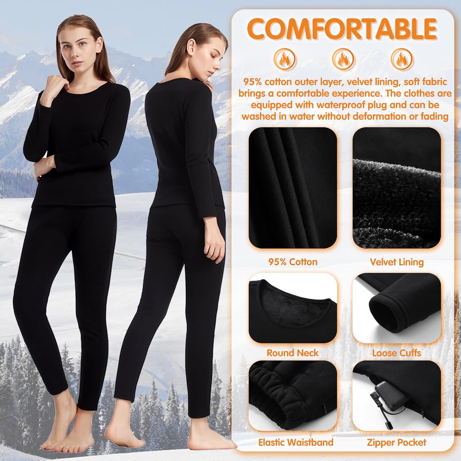 Womens Electric Heating Underwear 28 Zones Thermal Basleayer Long Johns Set