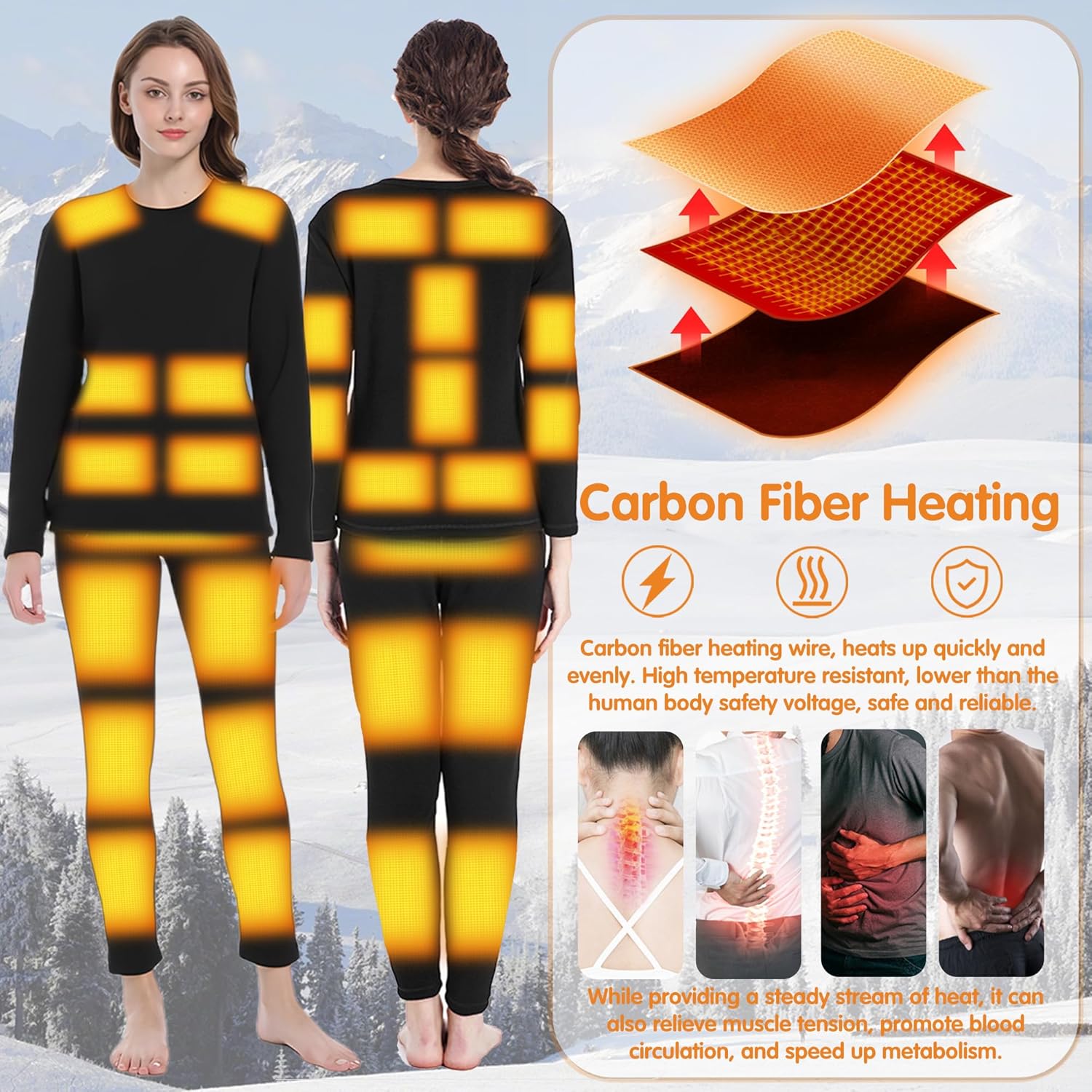 Womens Electric Heated Thermal Underwear Set