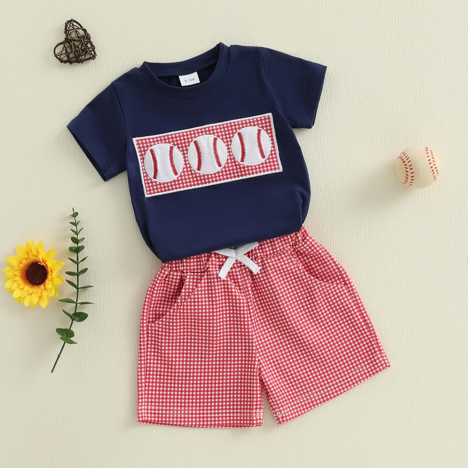Kayotuas - Toddler Baseball Outfit Child Baseball T-Shirt Gingham Shorts Set