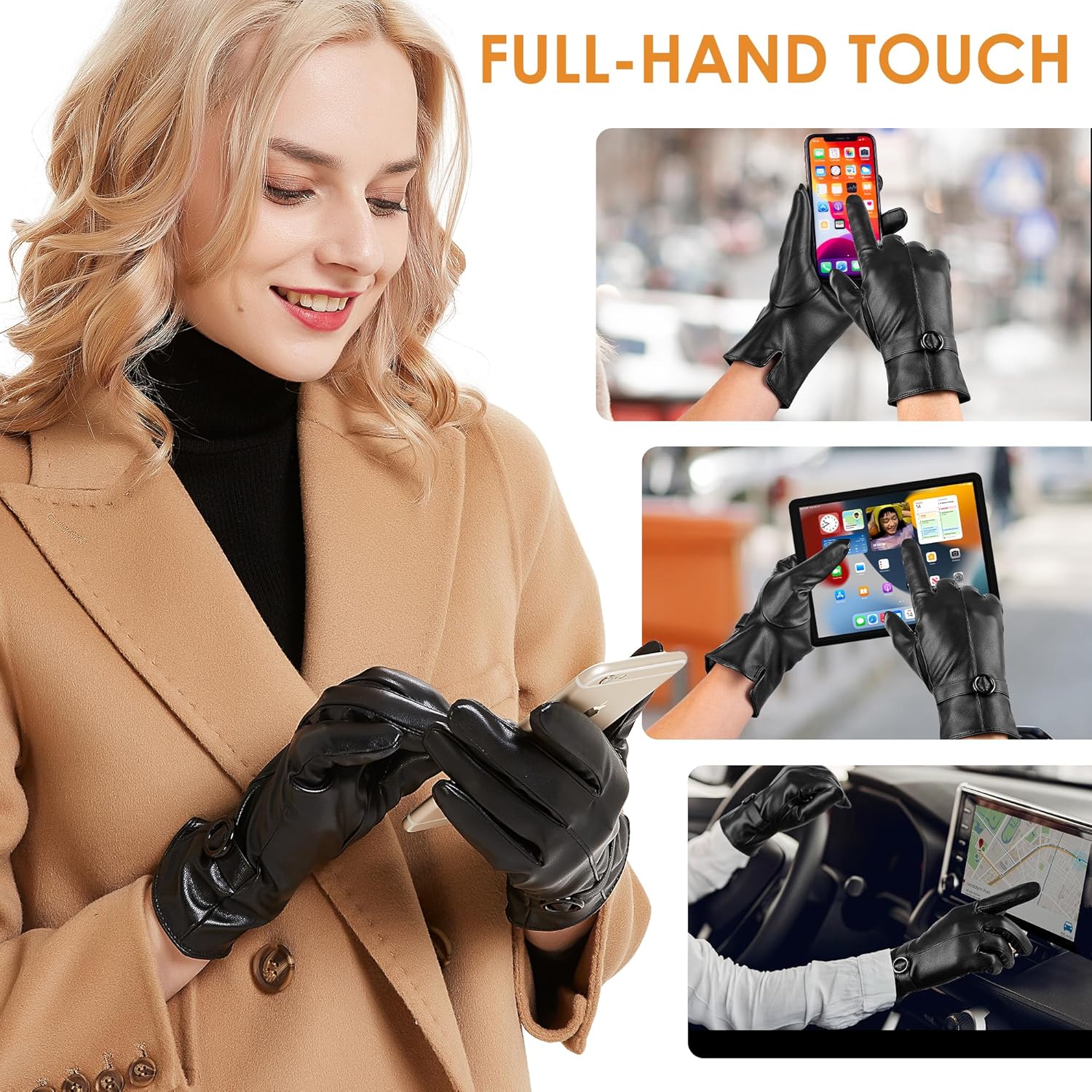 Womens Winter Leather Gloves TouchScreen Gloves for Driving More