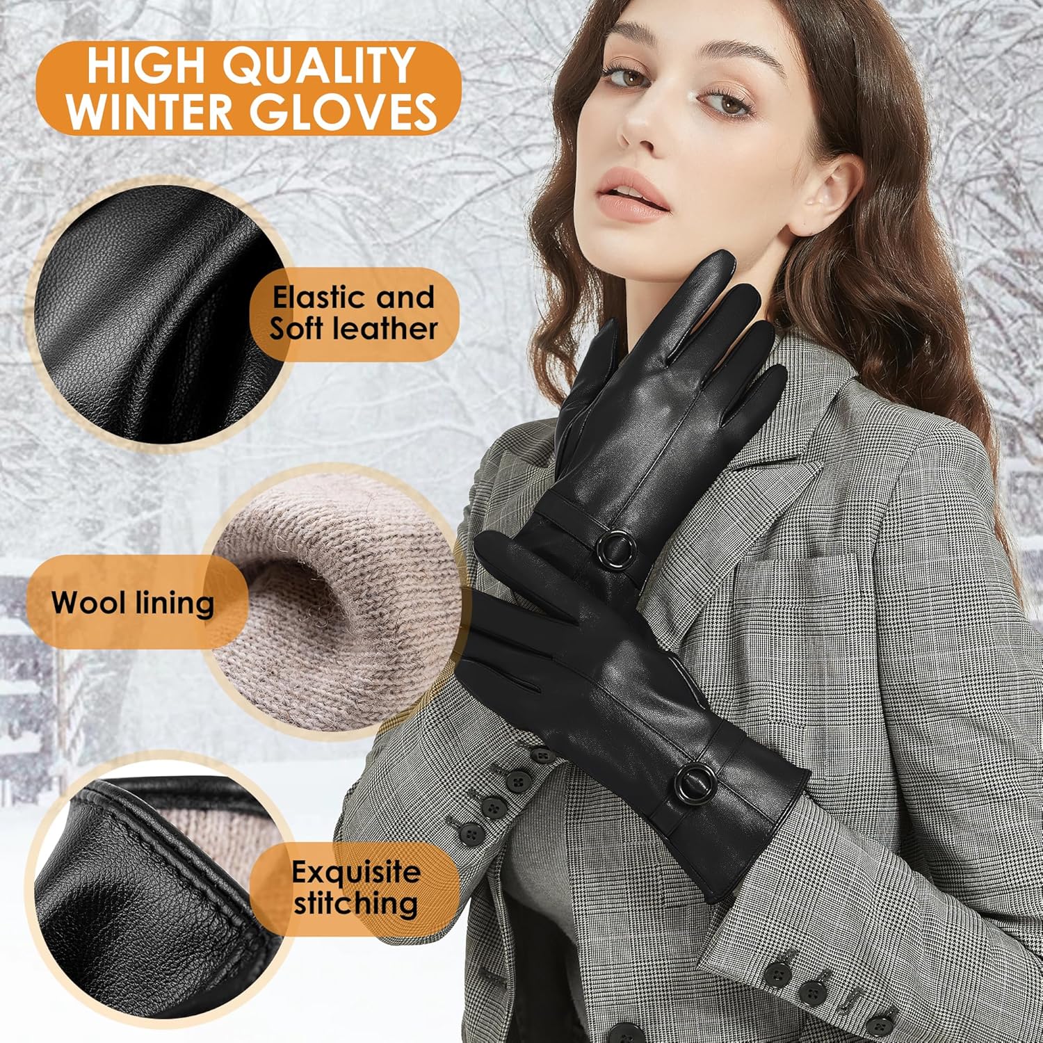 Womens Winter Leather Gloves TouchScreen Gloves for Driving More