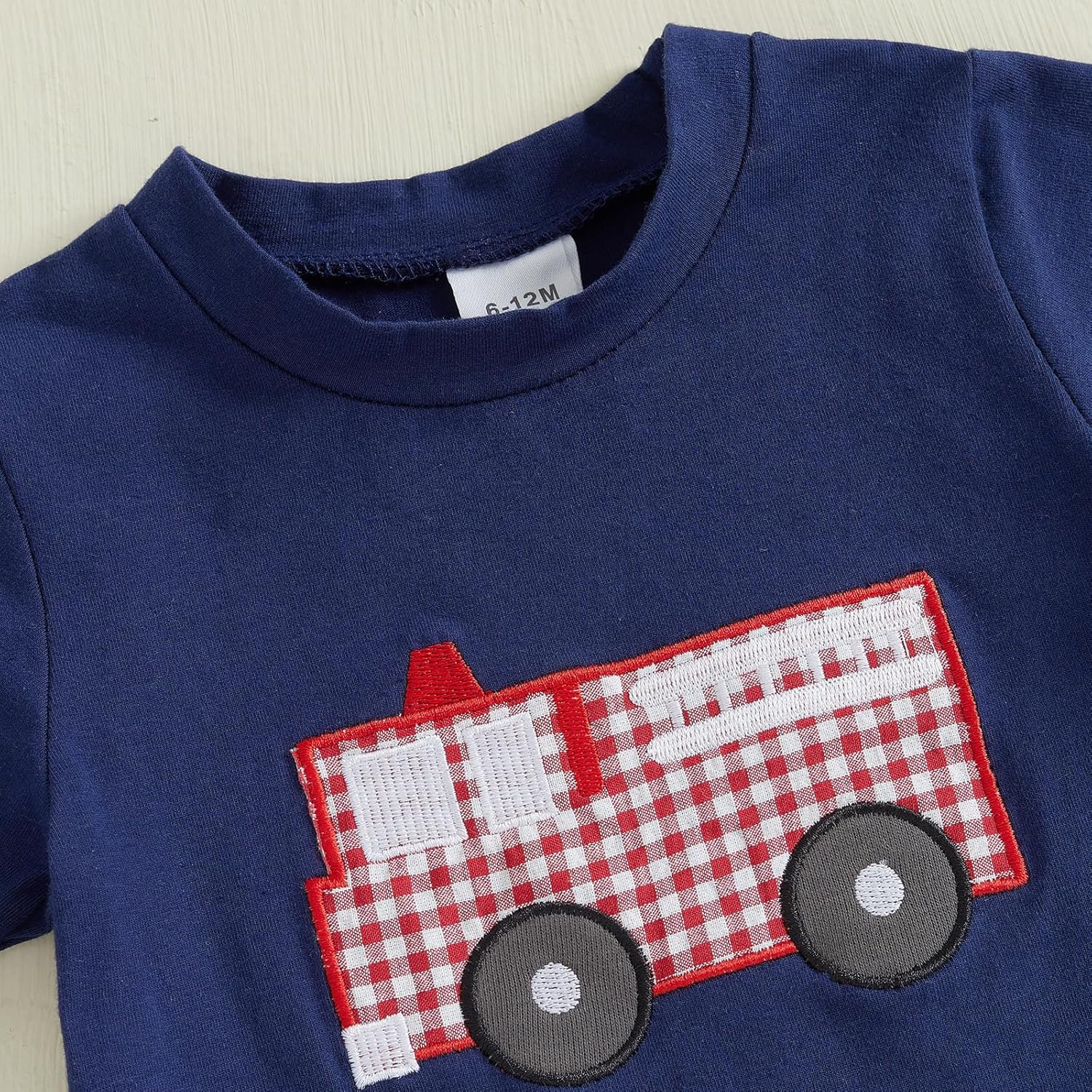 Fire Truck Embroidery Baby Boy Outfit Set - Summer Essentials with Excavator Theme