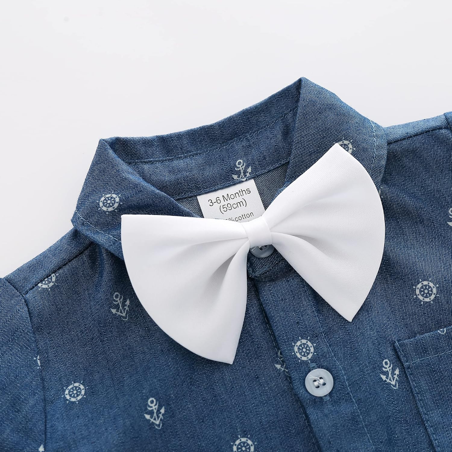Baby Boys Gentleman Outfit Suits Navy White Set With Bow Tie Suspenders